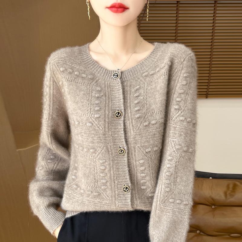 QingHe Cashmere Women's 30% Cashmere Cardigan - Soft & Warm Wool Blend Sweater