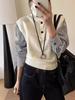 Lapel Patchwork Knit Sweater Shirt, 2026 Fashion Women's Autumn/Winter Top