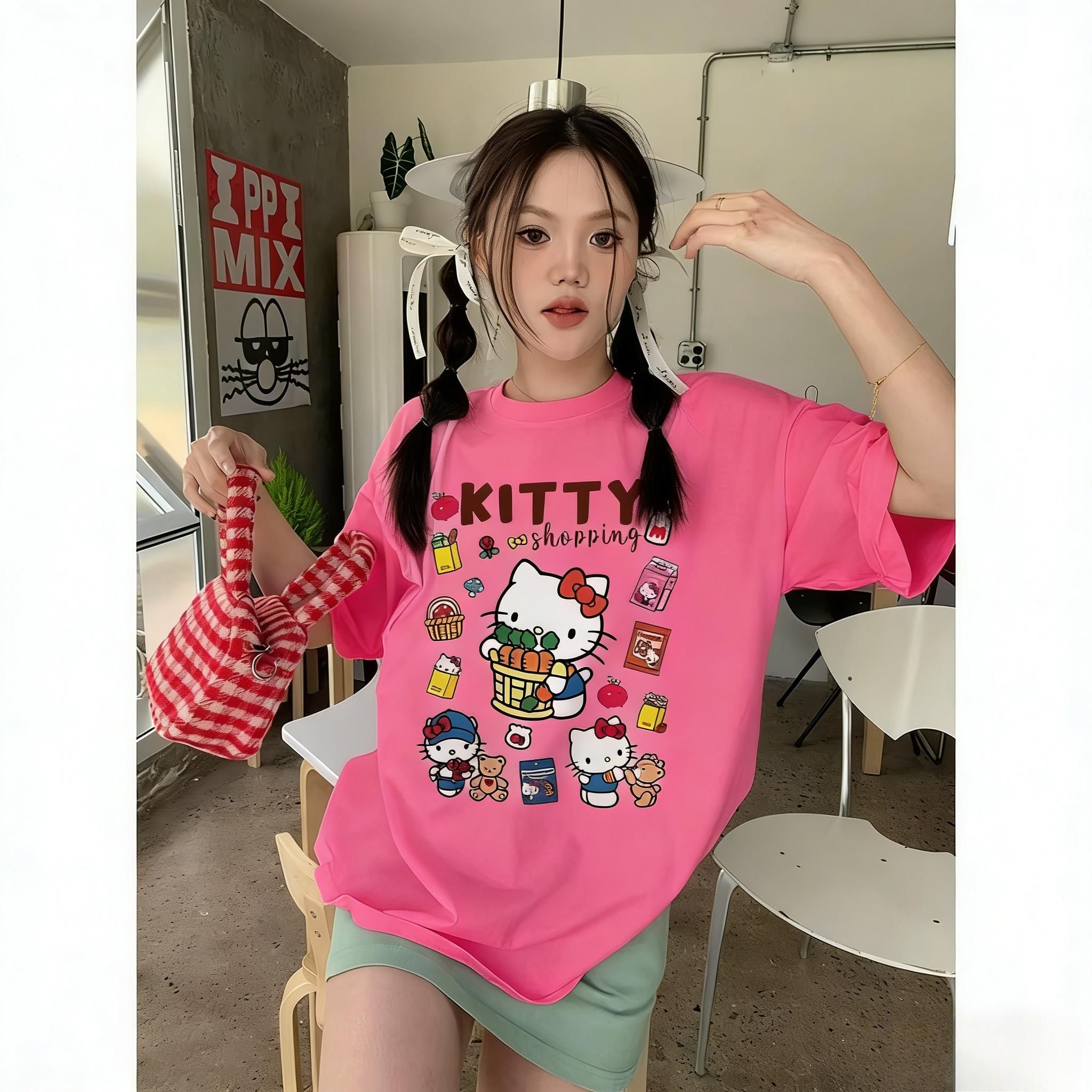 

2026 new Hello Kitty Tee soft cotton short sleeve crew neck cute print lightweight summer top for Women daily casual wear S