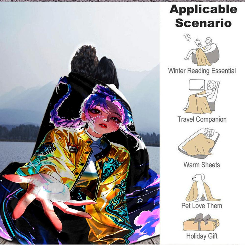 1PC Huntrix, K POP Blanket, Throw For Sofa, Bed, Travel, Camping, Livingroom,
