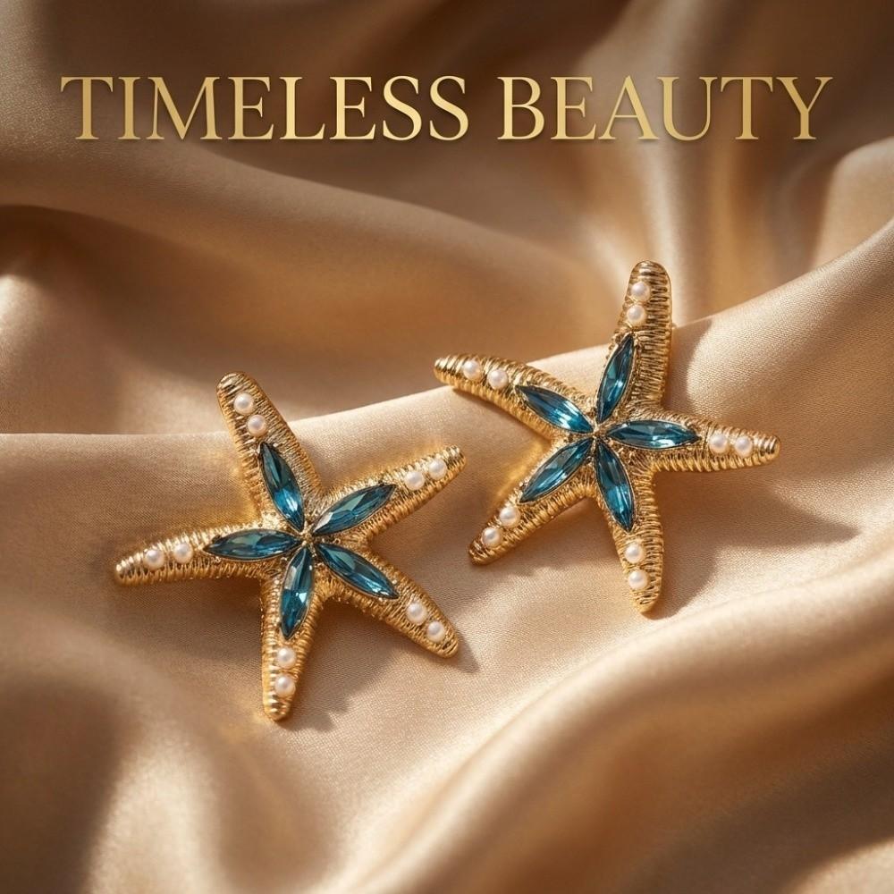 Pearl Rhinestone Dangle Earrings Bohemian Shell Drop Earrings Starfish Stud Earrings  Vacation