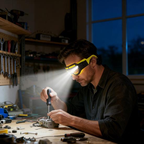 Motion Sensor Headlamp Glasses Rechargeable LED Touchless Switch Light with 5 Modes Waterproof USB-C Camping Headlight for Night Cycling Fishing Work