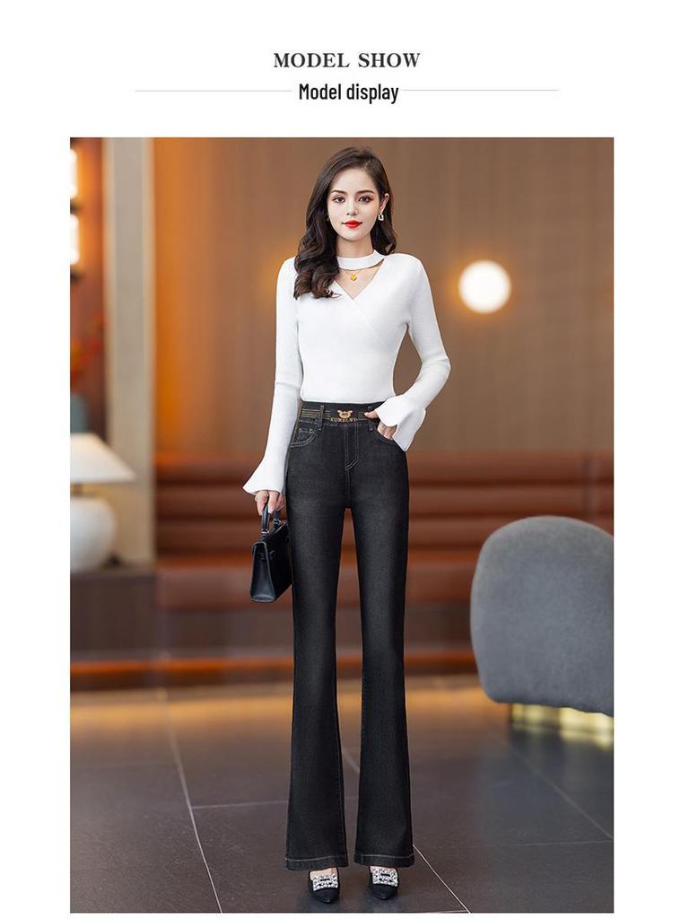 Women's High-Waisted Fleece-Lined Jeans - 2025 Winter Fashion - Lamb Fleece Cotton Micro-Flare Pants