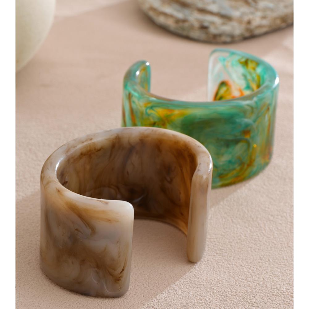 Eetit Large Acetic Acid Acrylic Wide Open Cuff Bracelet Bangle Waterproof 2025 Statement Wrist Jewelry Gray Green Accessories