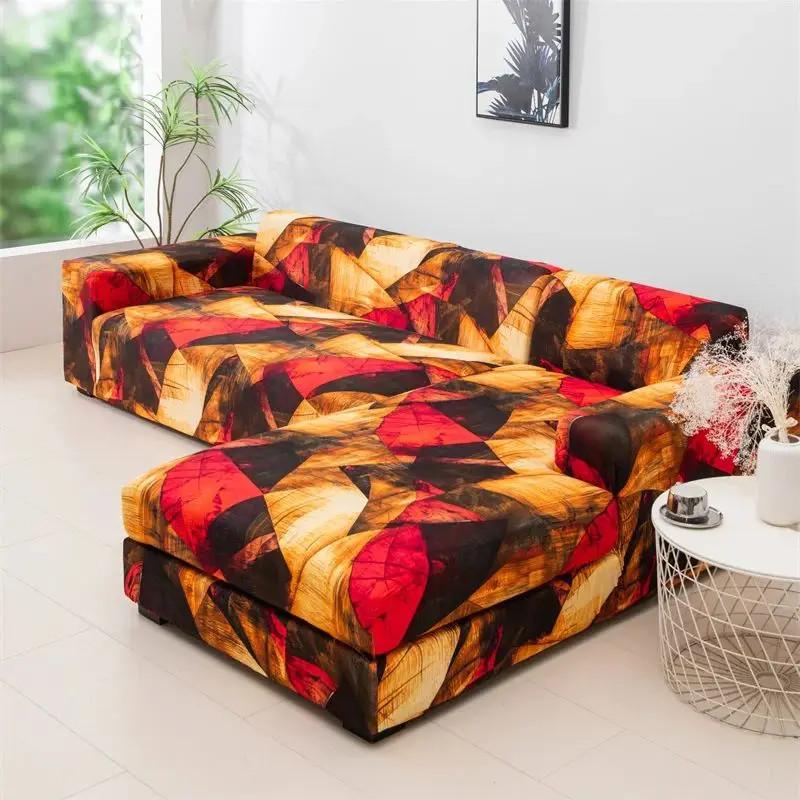 L Shaped Chaise Longue Slipcovers Chair Protector 1/2/3/4 Seat Geometric Sofa Covers for Living Room Elastic Corner Couch Cover