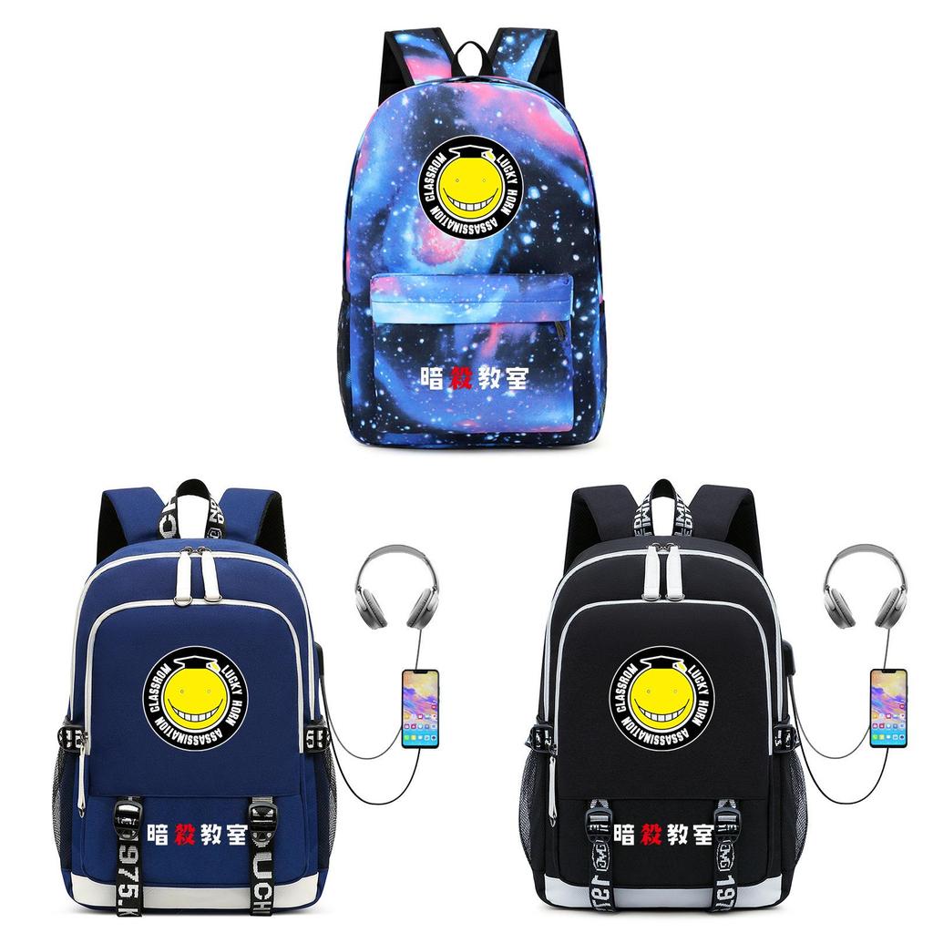 Assassination Classroom Usb Charging Student Backpack With Water Resistant Oxford Material For School Use
