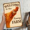 "Welcome to the Funny Farm" Rooster Sign - 8x12 Inch Vintage Metal Decor for Coop & Garden