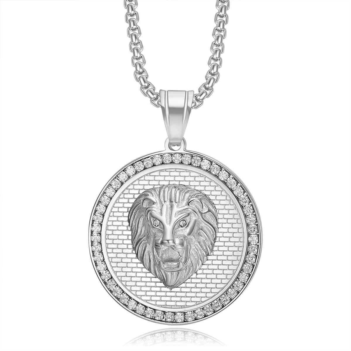 

2025 Fashion Trend Jewelry Inlaid Zircon Lion Head Pendant Necklace 60CM