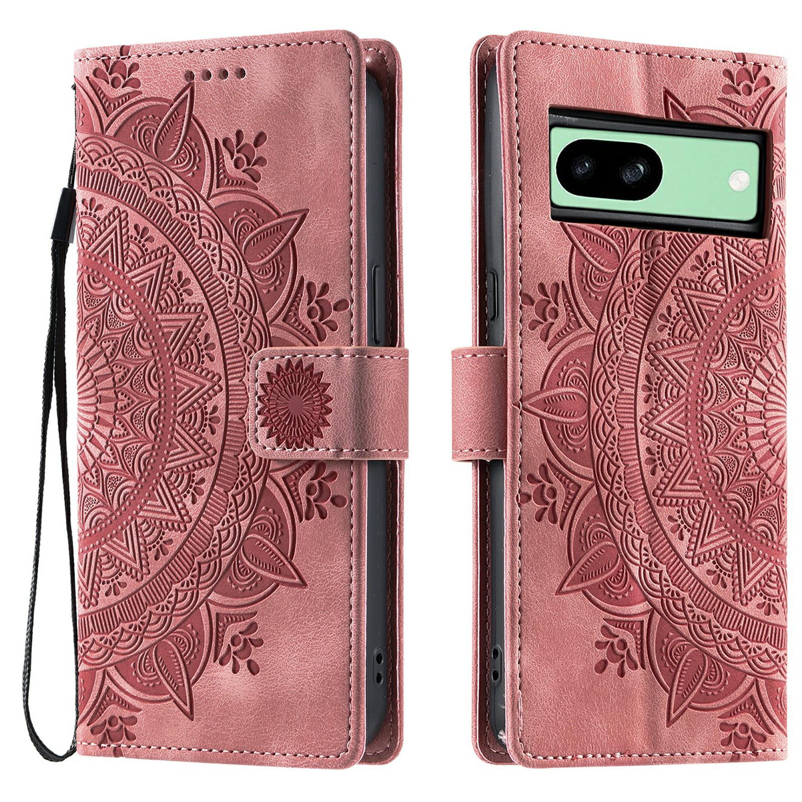 

Стиль 018 Чехол для Google Pixel 8a с тисненым тотемом, кожаный чехол-кошелек с приятной на ощупь поверхностью Rose Gold