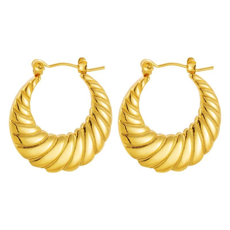 Trendy Charm Gold Color Stainless Steel Twisted Texture Hoop Earrings for Woman Girl Korean Temperament Jewelry Accessory Gifts