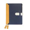 (Seal Al) A6 Size Leather Notebook Cover with Belt, Two-Tone Design (No Name Engraving, 11. Navy X Mustard Yellow)