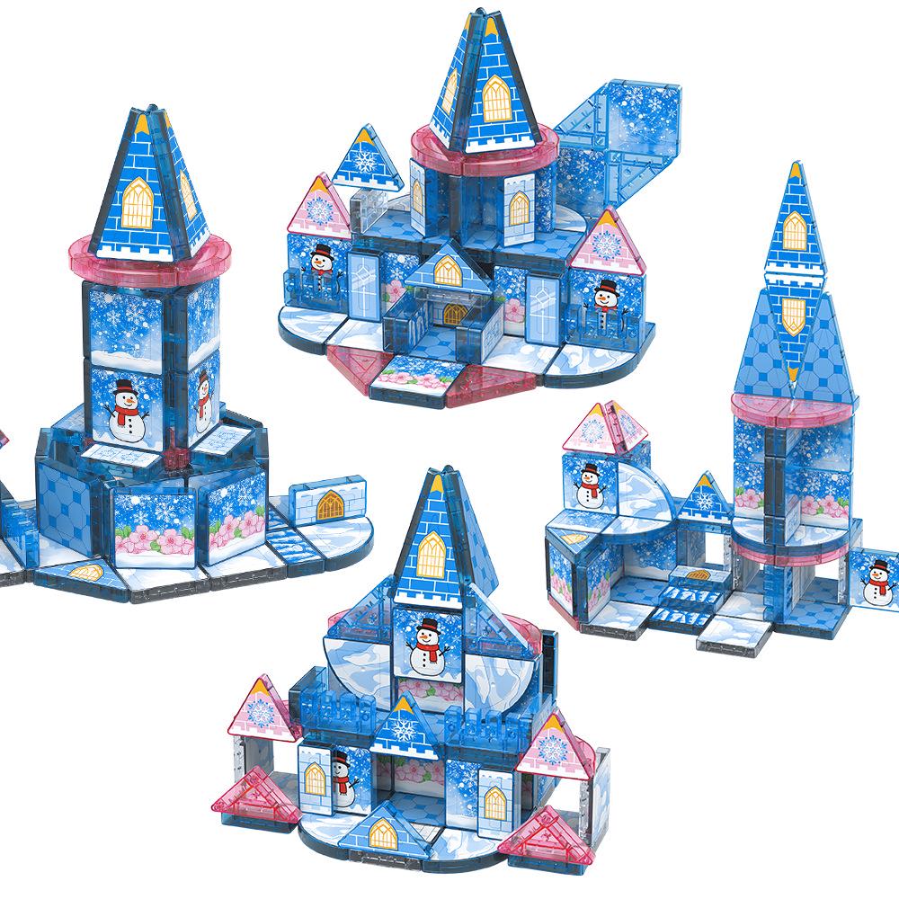 DIY Children's Magnetic Ice & Snow Princess Castle Building Blocks - Parent-Child Interactive Geometric Tiles