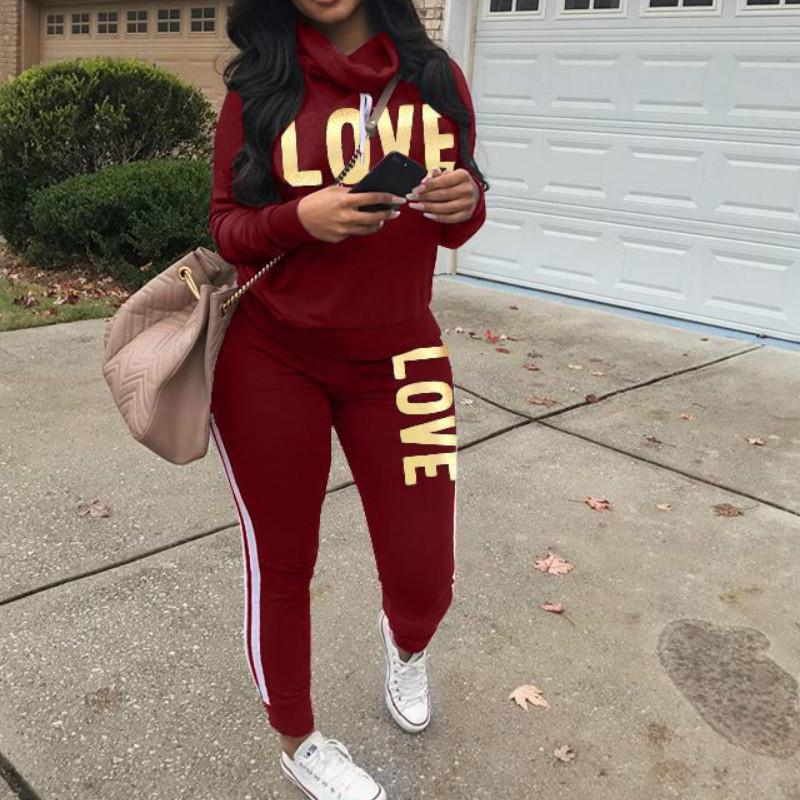 Women Two Pieces Clothes Long Sleeve Sweater Pant Casual Sportswear Suits