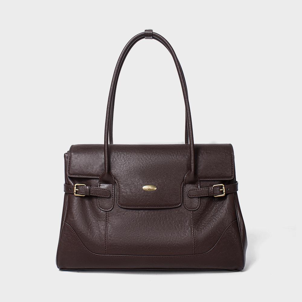 Simple First Layer Cowhide Leather Large Capacity 2026 Commuter Retro Handbag Fashionable Shoulder Underarm Tote Bag