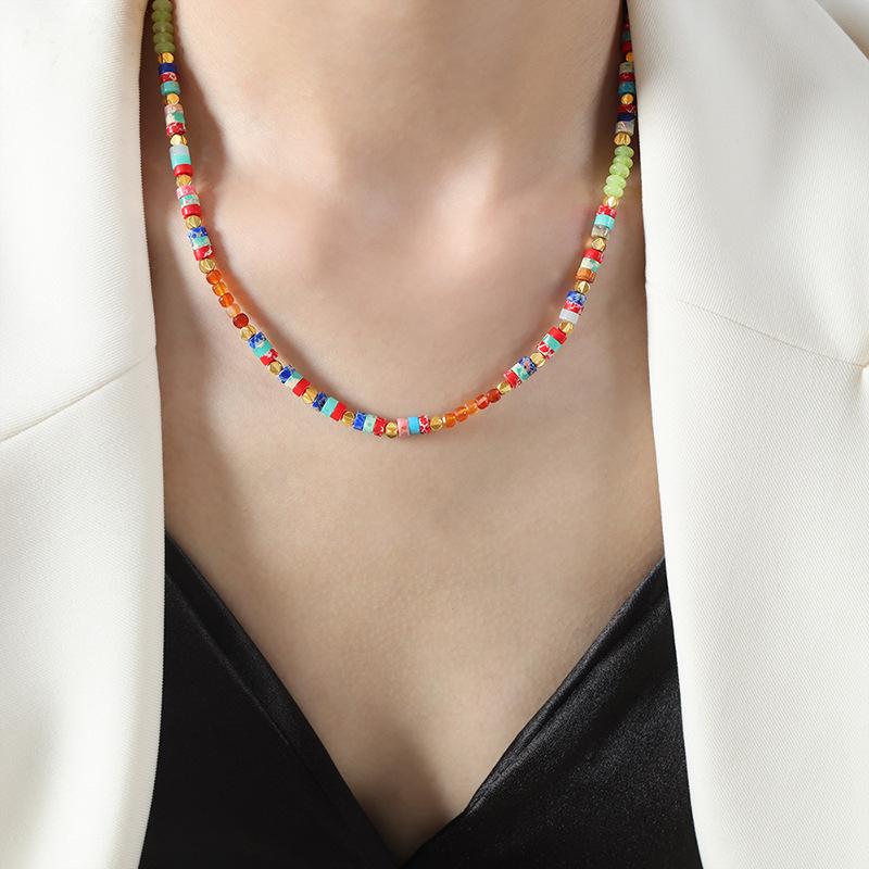 

Богемский натуральный камень бусины счеты агат круглые бусины бисерное ожерелье ручной работы королева вдовствующая персонализированные универсальные украшения для женщин