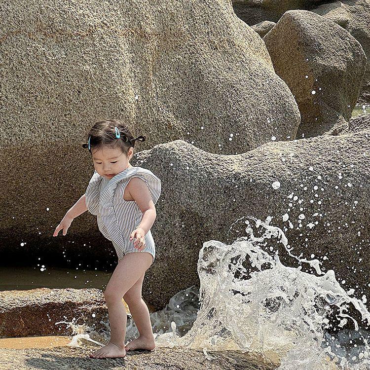 Kids' Sun-Protective Quick-Dry Striped Swimsuit Set - Long Sleeve for Boys & Girls