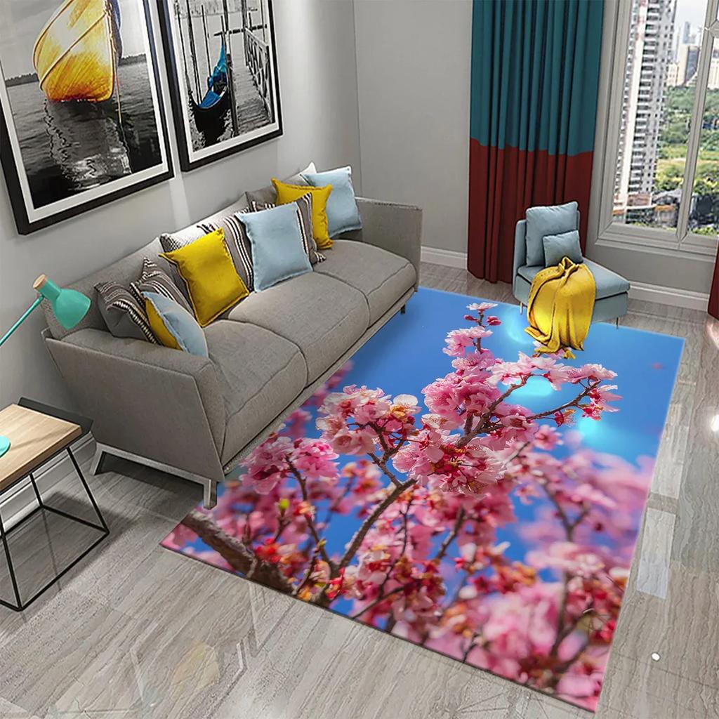 3D Pink Cherry Blossoms Pattern Carpet for Living Room Bedroom Kitchen Area Rug Carpet Home Decor Parlor Floor Mat Anti-Slip Rug