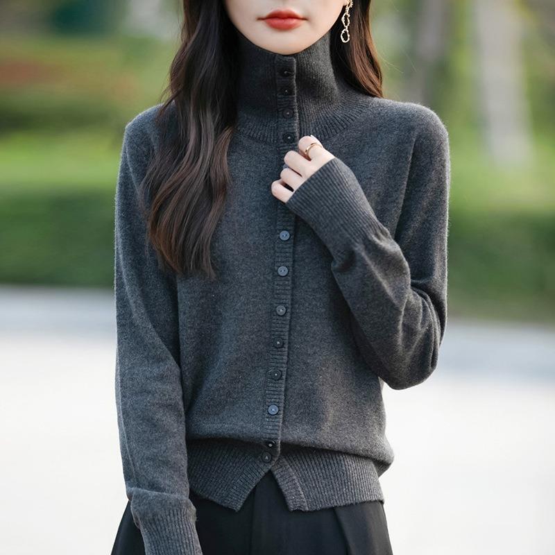 Women S Thick Knit Cardigan Solid Color Long Sleeve Button Closure Casual Sweater