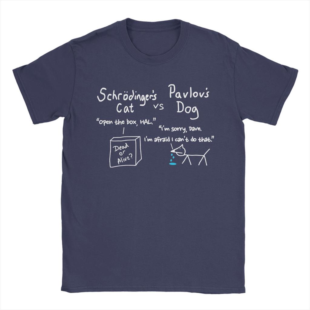 Vintage Schrödinger's Katze und Pawlows Hund T-Shirts für Herren O-Ausschnitt 100% Baumwolle T-Shirts Kurzarm T-Shirts Sommeroberteile