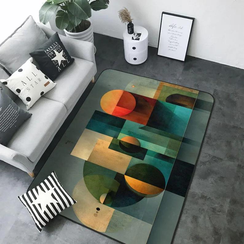 Area Rug Modern Geometric Floral Carpet Living Room Dining Room Retro Bedroom Home Decoration 40x60cm