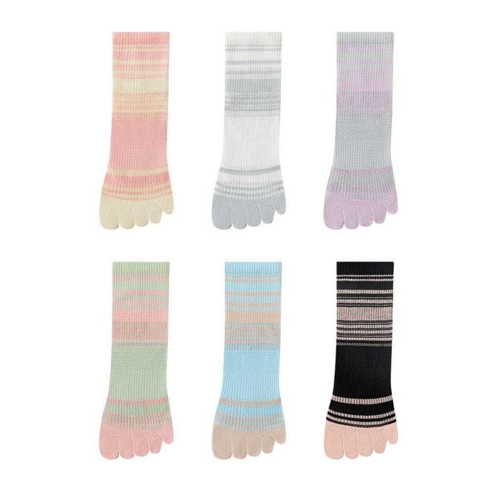 Cotton Mid-calf Socks Breathable Split Toe Socks Patchwork Five Toe Tube Socks Girl