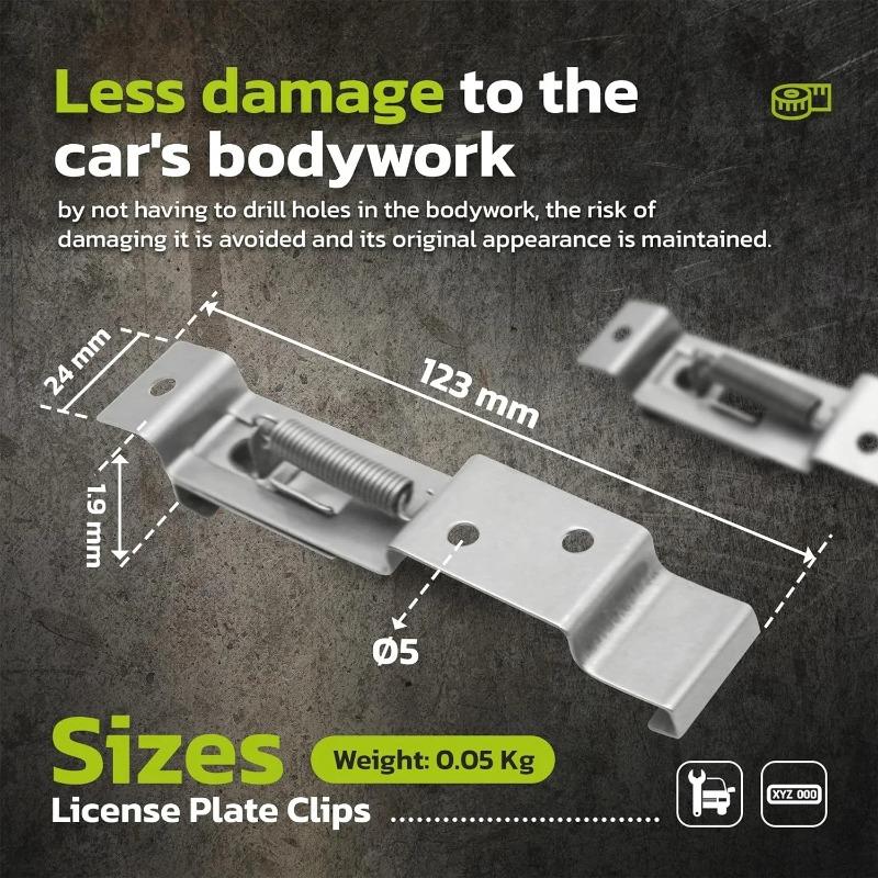 2/4/6PCS Rectangular Car License Plate Spring Loaded Stainless Steel Bracket Cars Frame Holder Clamps Trailer Number Plate Clips