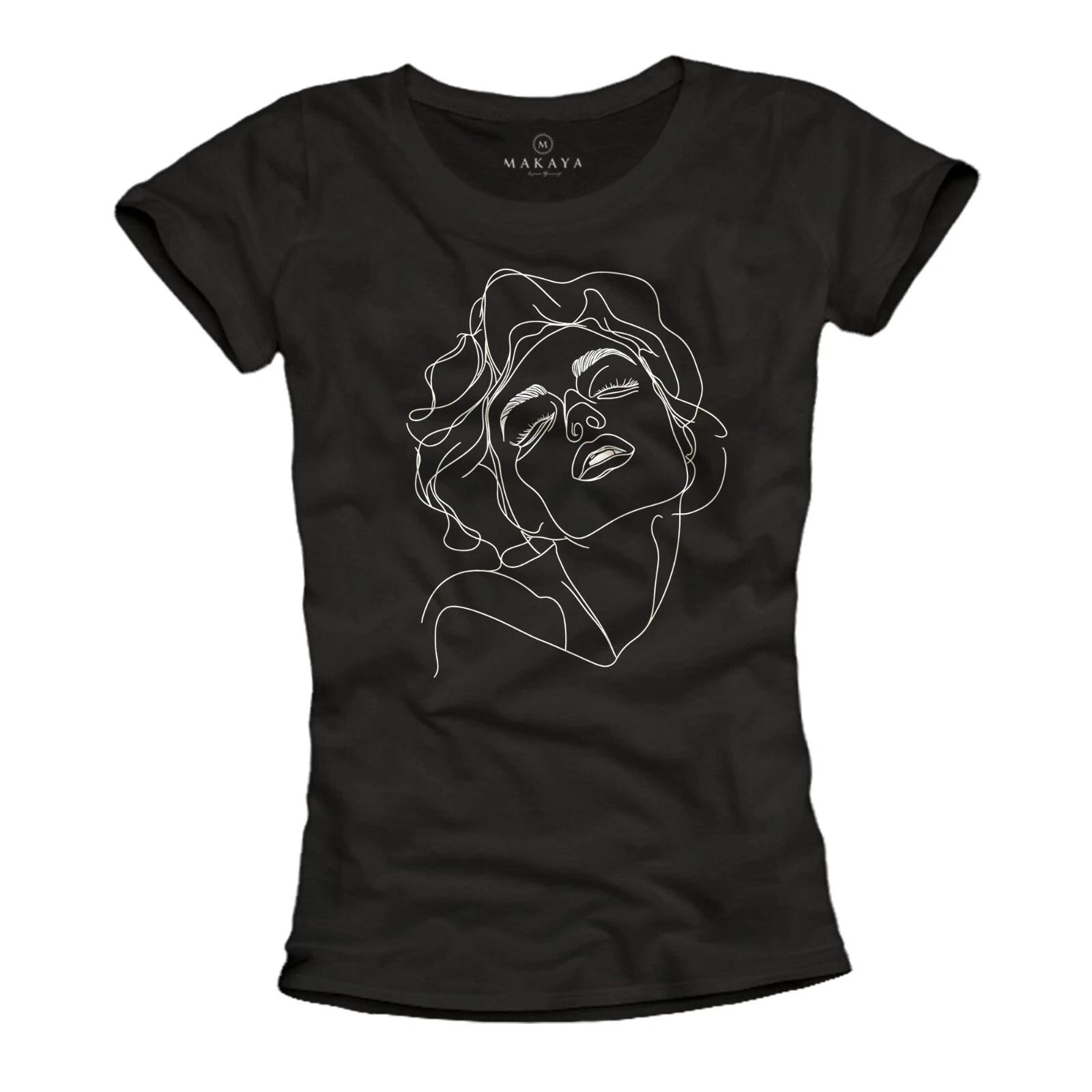 

Ladies Shirt with Women Face Ladies Motif Ladies Head Top Black Marilyn Tattoo- XL