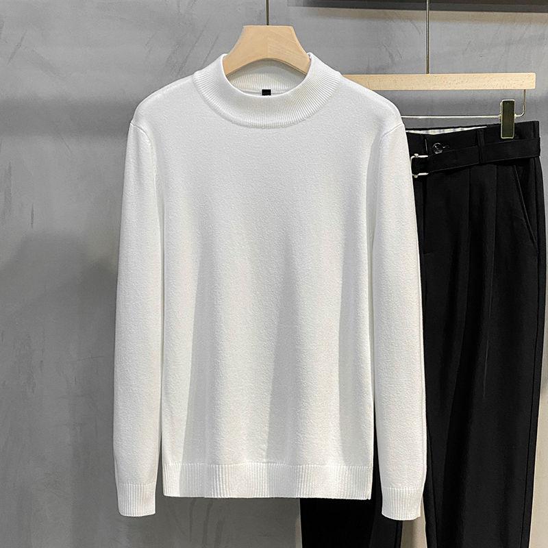 New Autumn and Winter Fashion Trend Men's Simple and Versatile Half High Neck Knit with Underlay Men's Solid Sweater