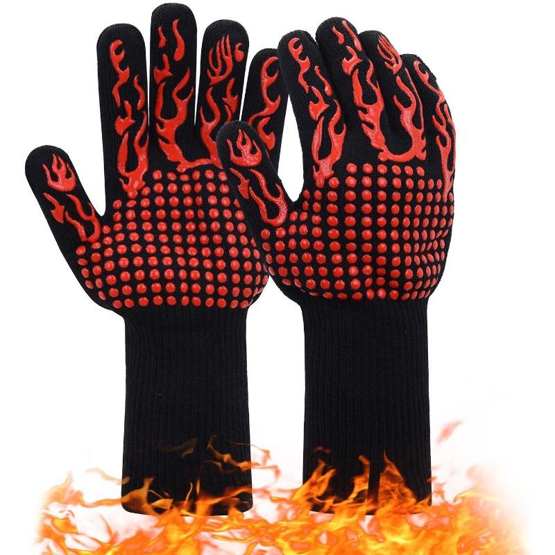 Hitzebeständige 500°C BBQ-Handschuhe - Aramidfaser Silikon, rutschfest, wärmeisolierend, flammhemmend, für Ofen & Küche geeignet