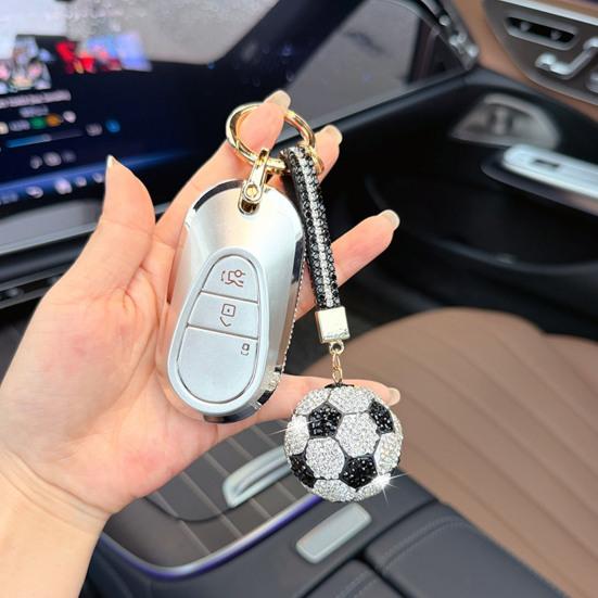 Rhinestone Football Keychain Pendant Sparking Soccer Car Key Ring 3D Football Backpack Purse