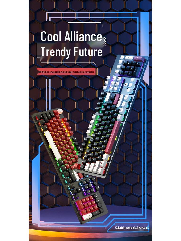 Gaming Mechanical Keyboard - 104 Keys with Blue, Red, Black, or Brown Switches for eSports, Girls, and Office Use