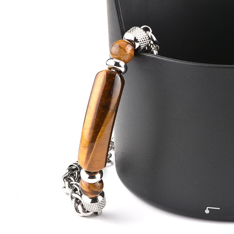 3 Colors Stainless Steel Cuban Chain Bracelet Men Adjustable Unfading Tiger Eyes Obsidian Stone Braslet Cool Riding Accessories