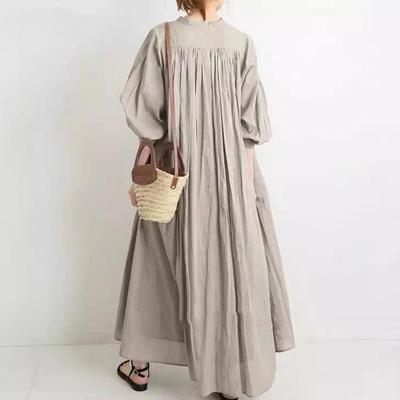 Women's Plus Size Shirt Net Cotton Linen Vintage Casual Standing Collar Hem Dress