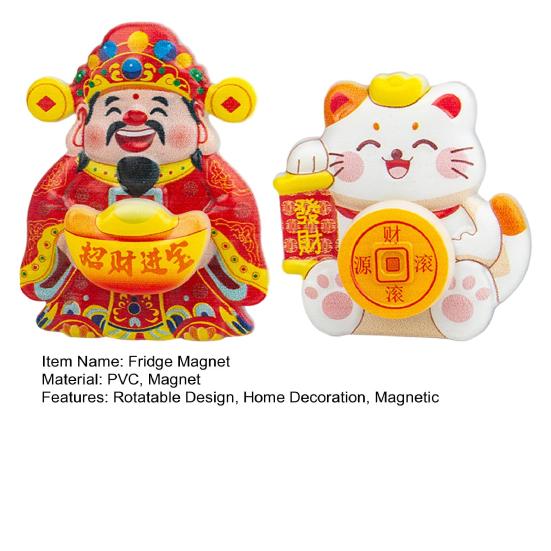 2Pcs God of Wealth Refrigerator Magnet Rotatable Home Office Kitchen Fortune Cat Magnetic Whiteboard Locker Fridge