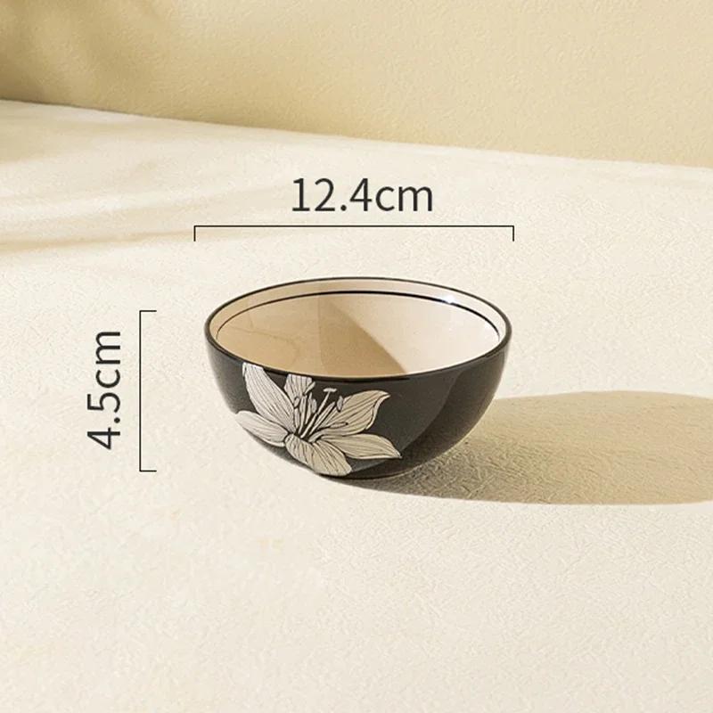 Retro Flowers Ceramic Plate Light Luxury Restaurant Steak Plate Afternoon Tea Dessert Fruit Plates Exquisite Black Tableware