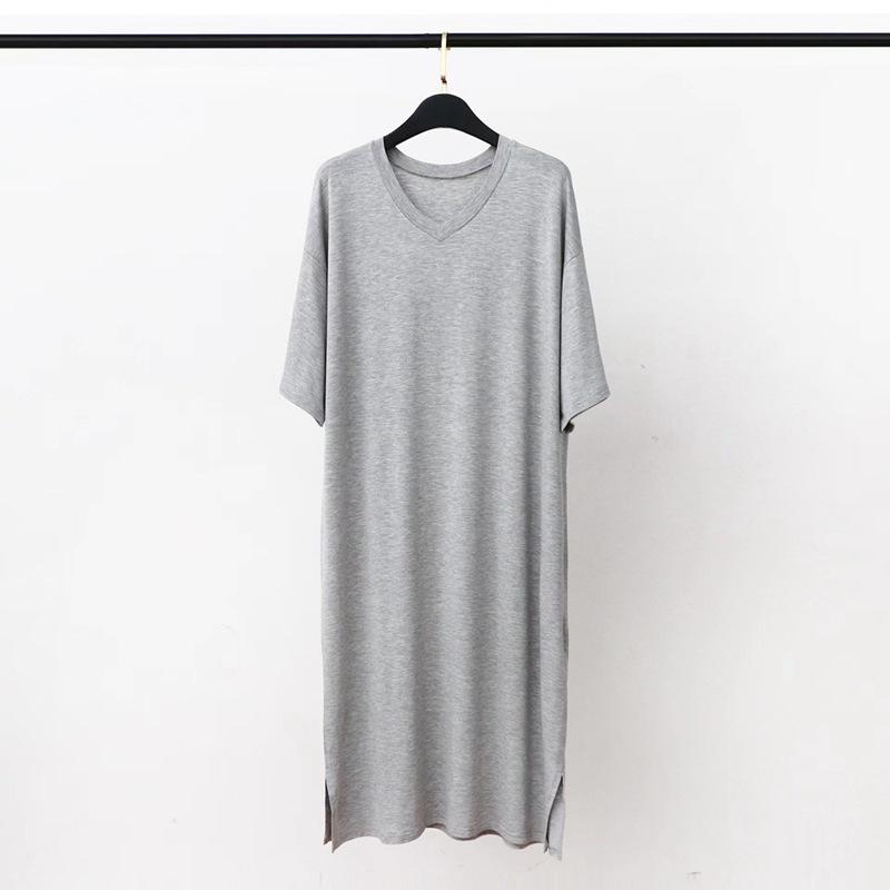 Men's Long Modal Nightgown - Short Sleeve V-Neck