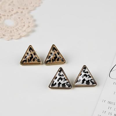 Women's Triangle Leopard Silver Needle Earrings