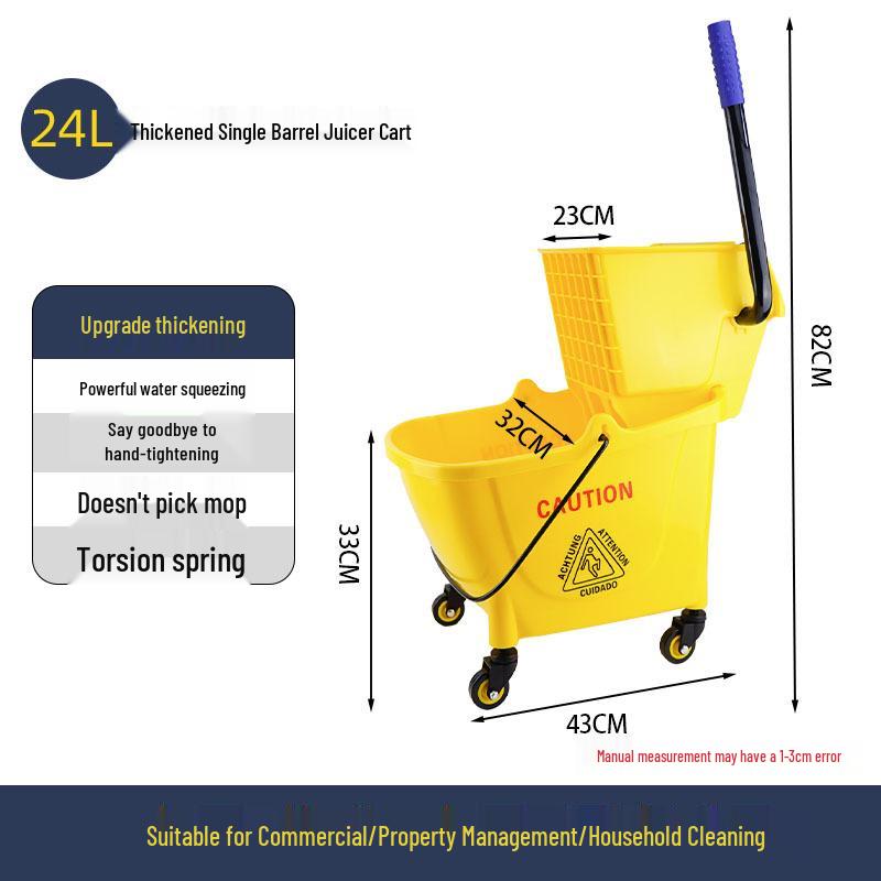 Durable Iron Wheeled Mop Bucket with Juicing Water Cart for Hotel Cleaning