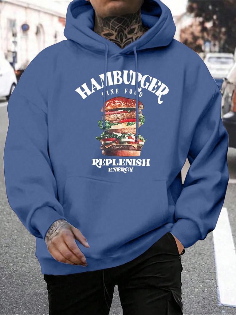 Hamburger Fine Food Doplň Energie Potisk Pánská Mikina Podzimní Fleecové Oblečení Ležérní Volná Pánská Mikina Vše-ladící Měkký Streetwear