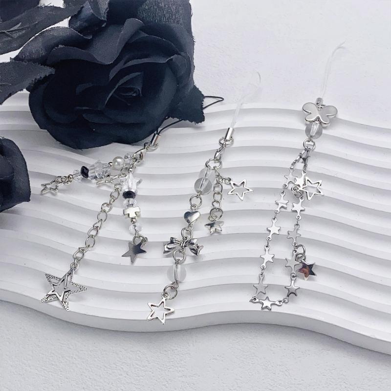 3 Pieces Butterfly and Star Charm Phone Lanyard Set Handmade Keychain Pendant Fashion Accessory for Smartphones