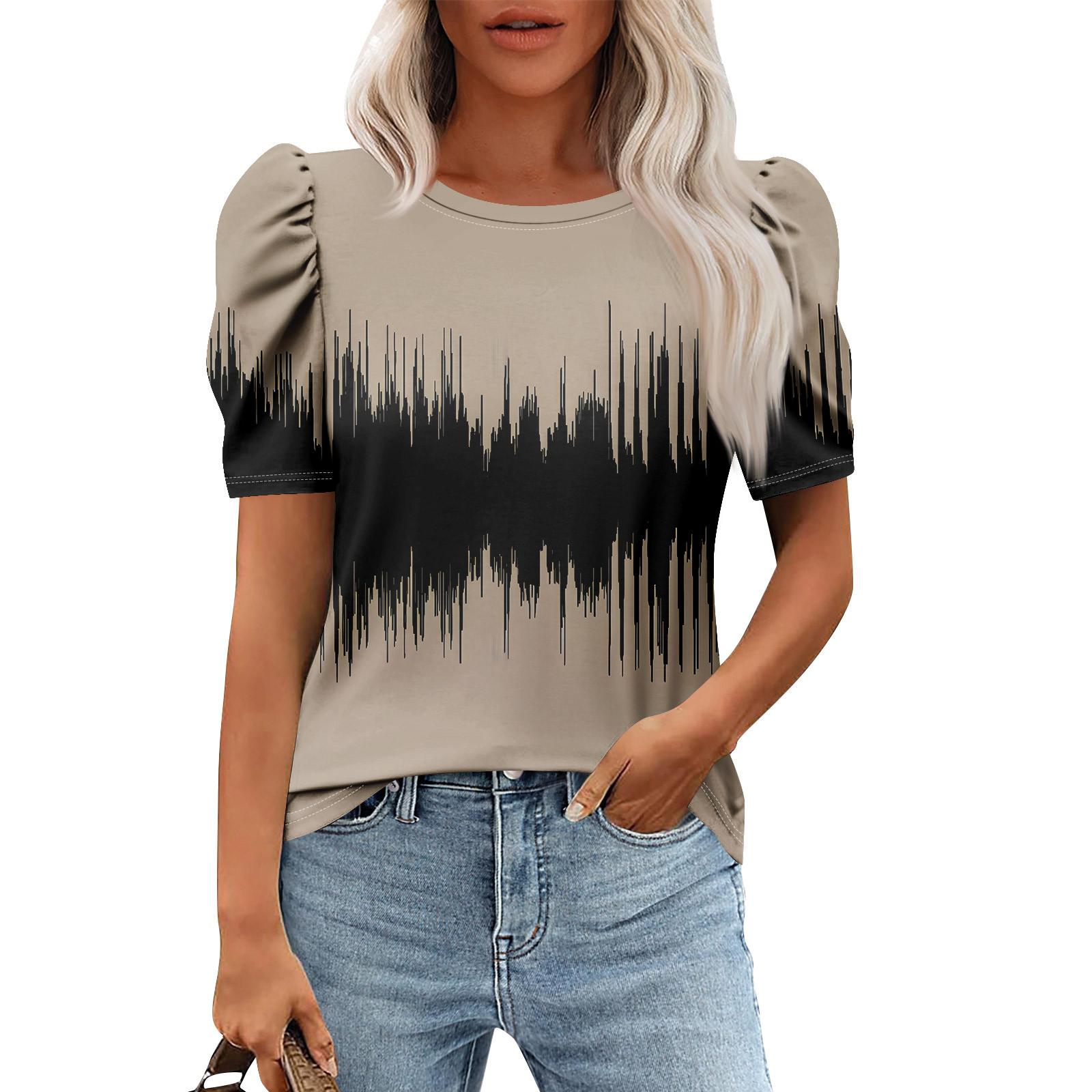 

Женские повседневные топы с коротким рукавом и круглым вырезом с принтом, туники, рубашки, летняя одежда L