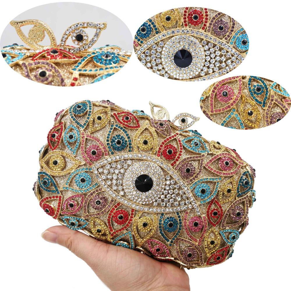 Deluxe Handwork Women Evening Bags Female Crystal Clutch Party Bags Handbags Gold Evil Eye Dinner Bags