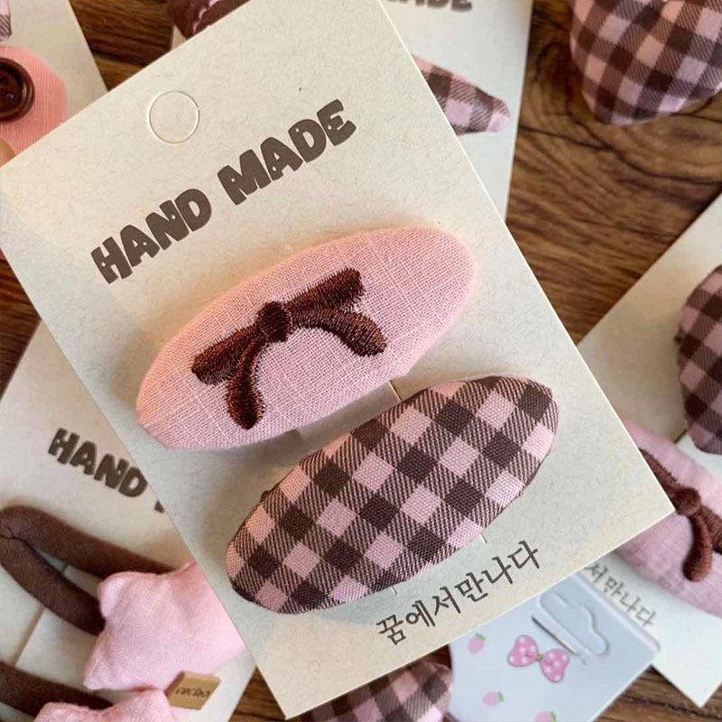 Pink Bow Fabric Hair Clip - Korean Style Coffee Hair Accessory for Women