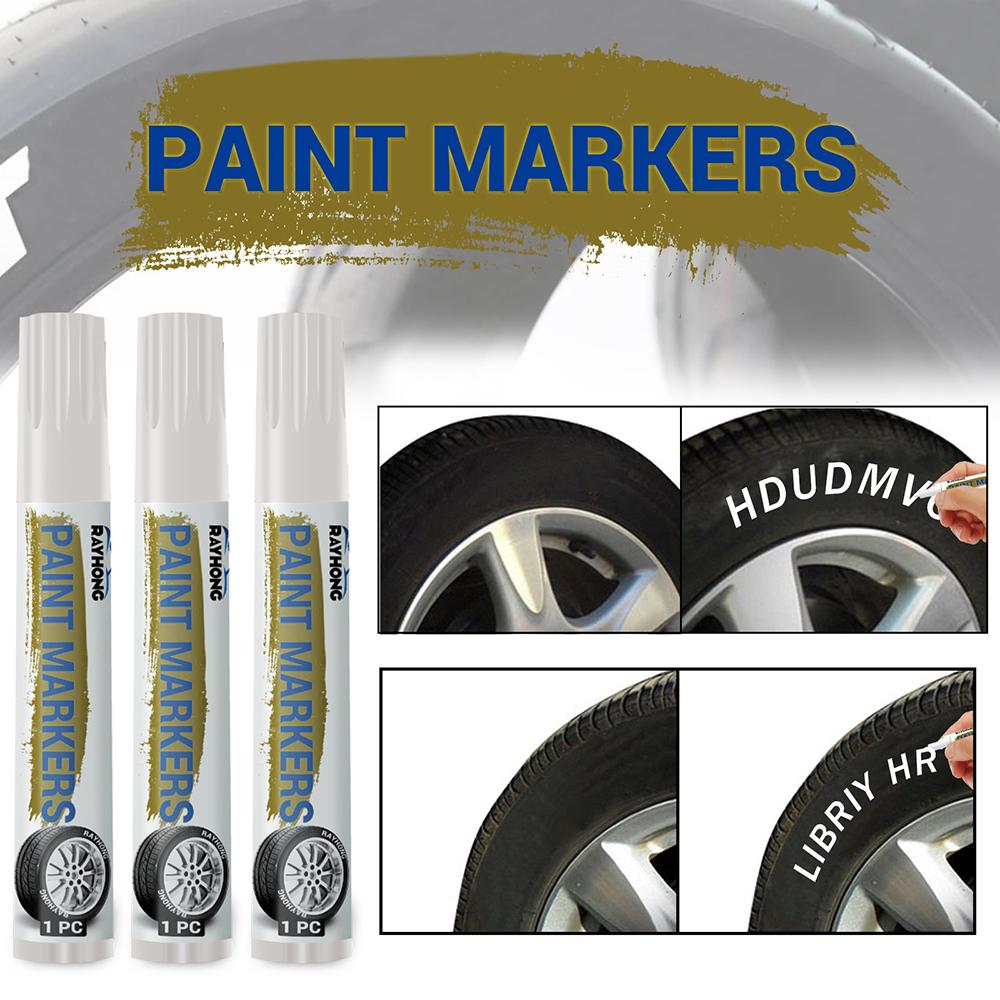 6pcs White Waterproof Cars Wheel Tire Oily Mark Pen Auto Rubber Tyre Paint Pen Cd Metal Permanent Paint Marker Graffiti Touch Up