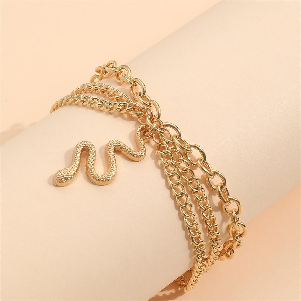 Fashion, Gold Heart Chain Feet Tassel Snake Pendant Triple Foot Chain Women