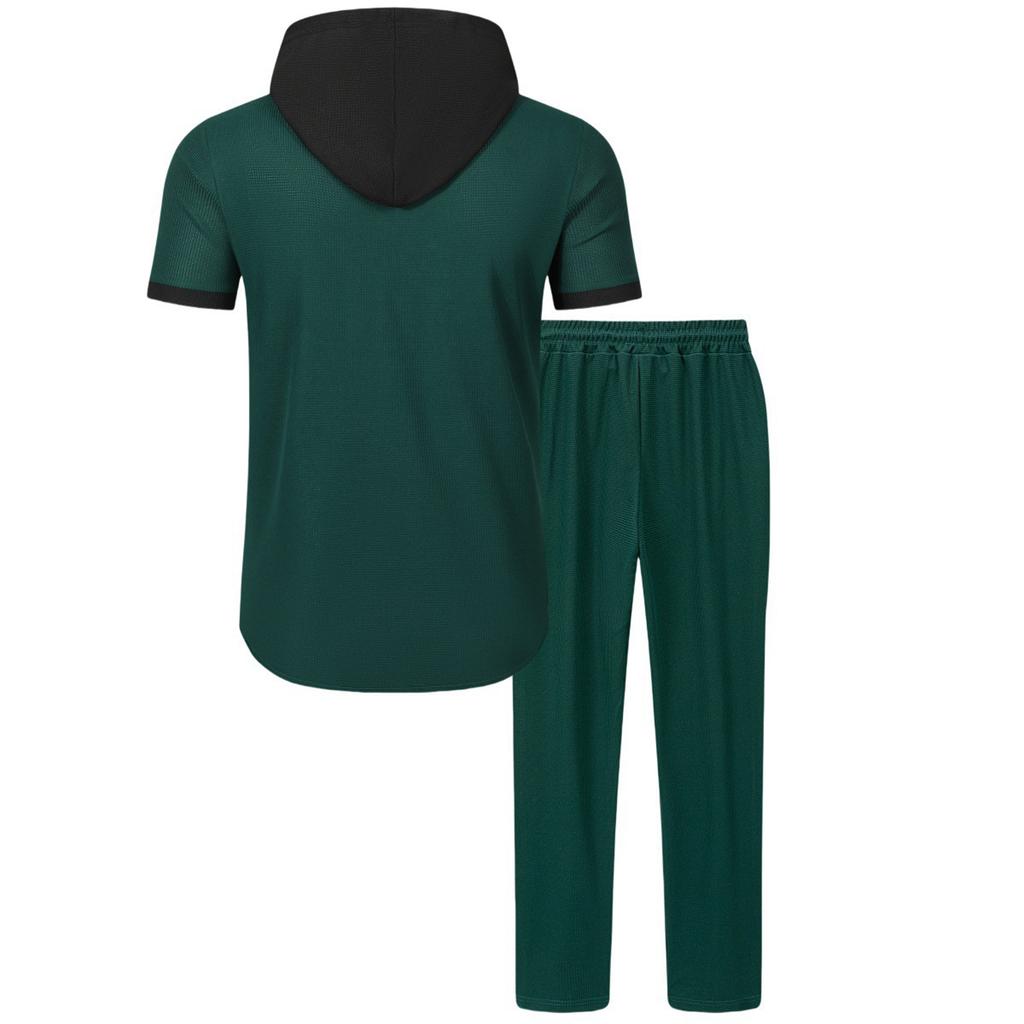 Men  Sports  Leisure  Waverg  Hooded  Hood  Short  Sleeves  Trousers  Set