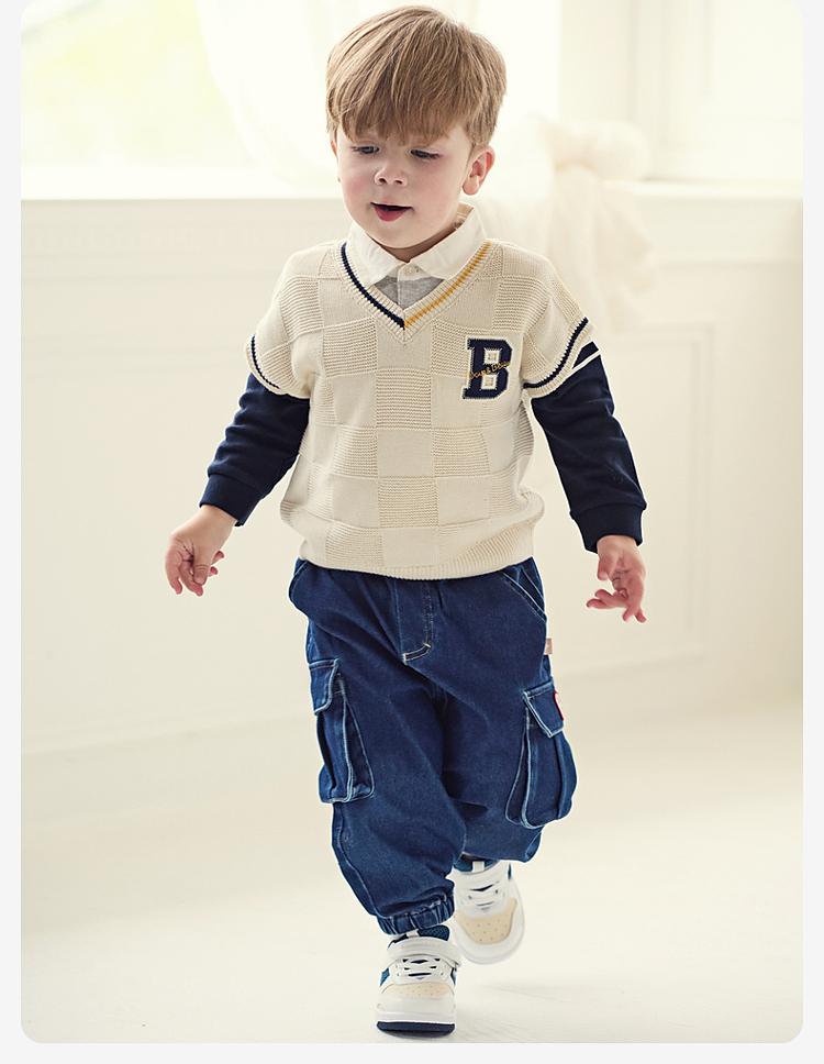 David Bella Children's Knitted Vest Spring Clothes Boys' Pure Cotton Sweater Shoulder College Style Vest