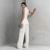 Europe, America, drape cotton and linen shirt solid color fashion temperament sleeveless trousers suit