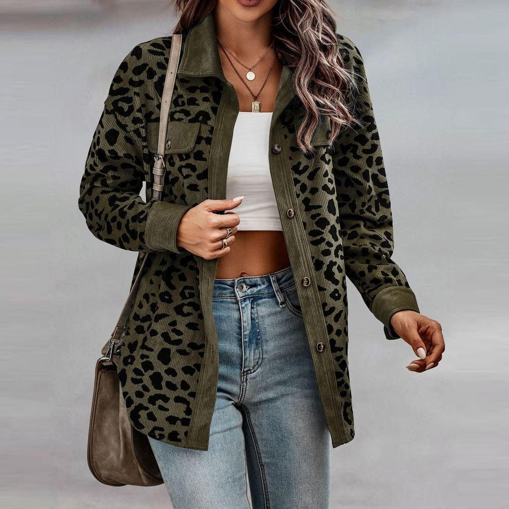 Moda mujer Otoño e Invierno leopardo grano botón abrigo chaqueta Casual suelta polar suéter abrigo