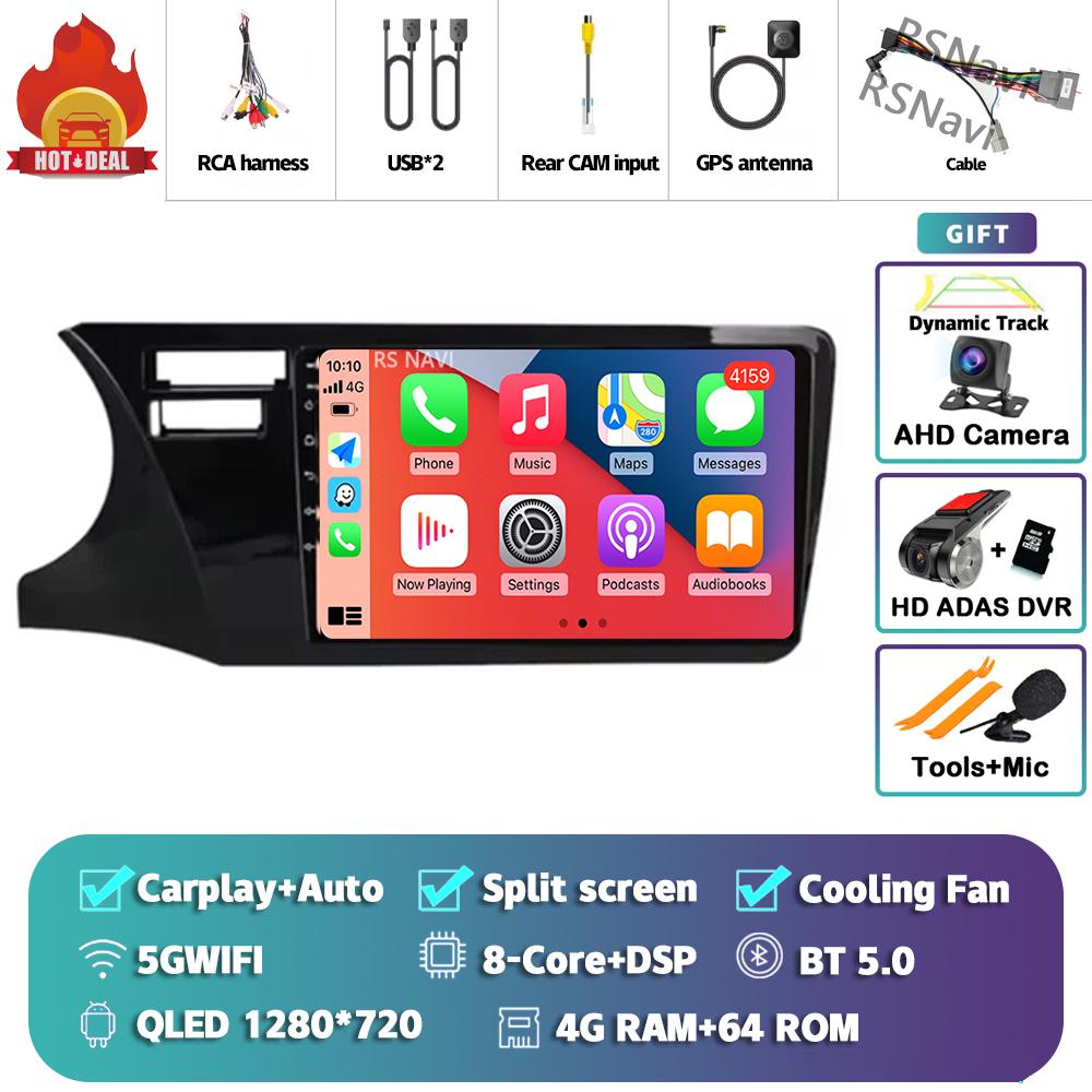 Android 14 Carplay Auto For Honda City 2014 - 2017 Car Radio Player Multimedia stereo Navigation 4G+WIFI Head Unit 2Din AI Voice